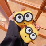 Minion Eyes AirPods Case – Yellow Silicone Cover with Cute Bear Charm